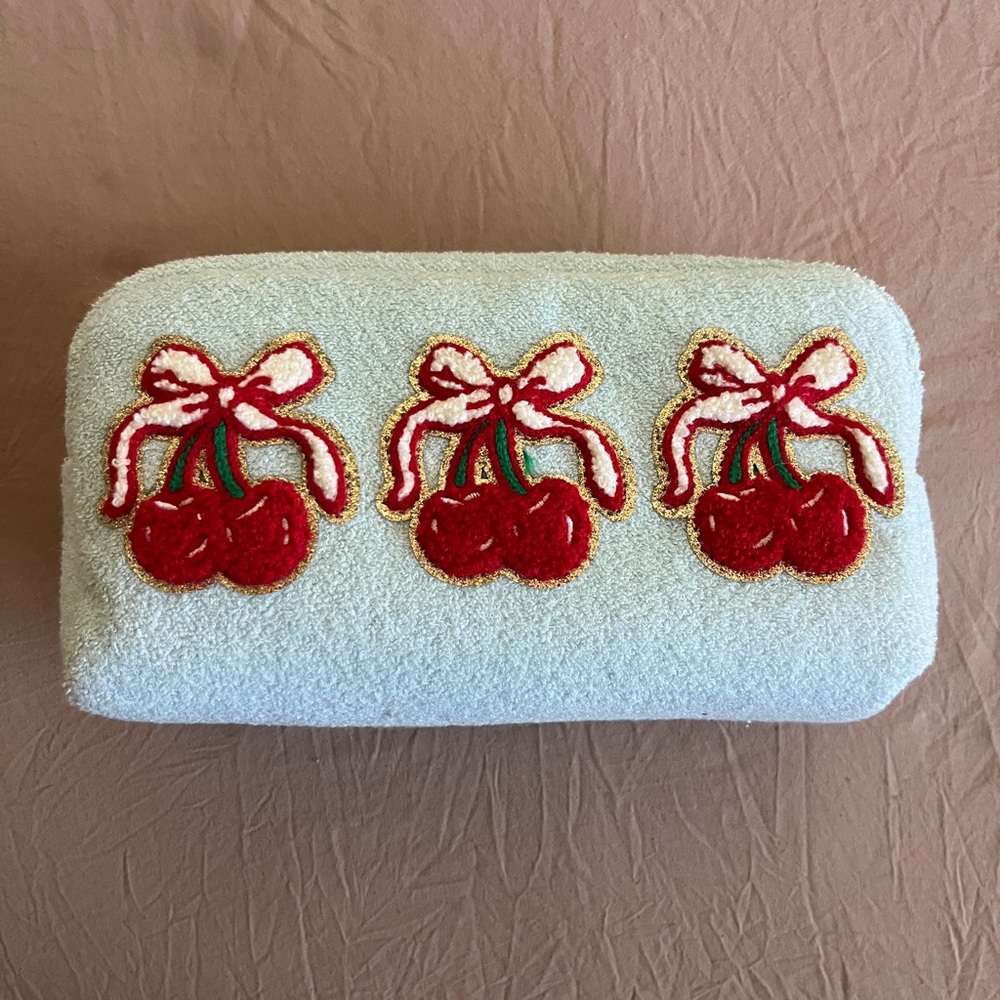 Cherry Embroidered Makeup Bag